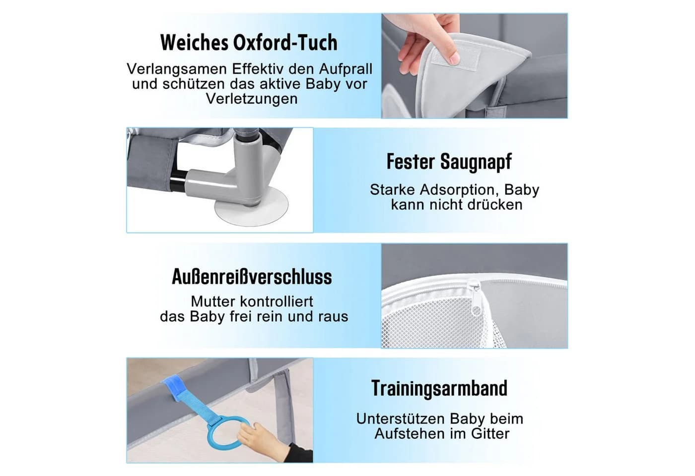 FIVMEN Laufgitter Laufstall Baby Absperrgitter Netz Aktivitätszentrum Dunkelgrau - Bild 5