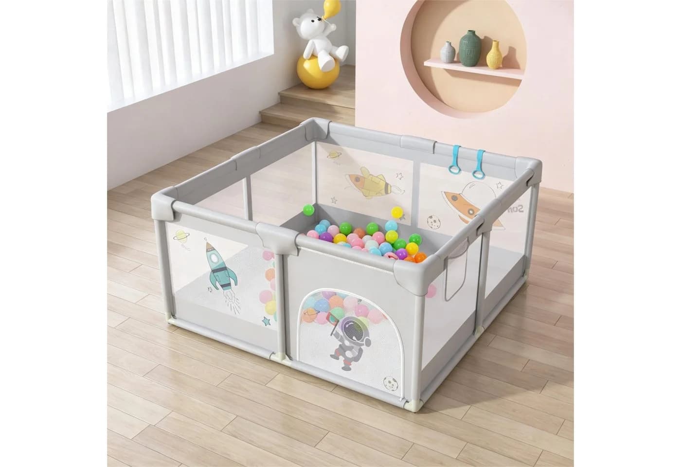 FIVMEN Laufstall Laufgitter Baby Absperrgitter Aktivitätszentrum Mit Bunten Kugeln - Bild 3