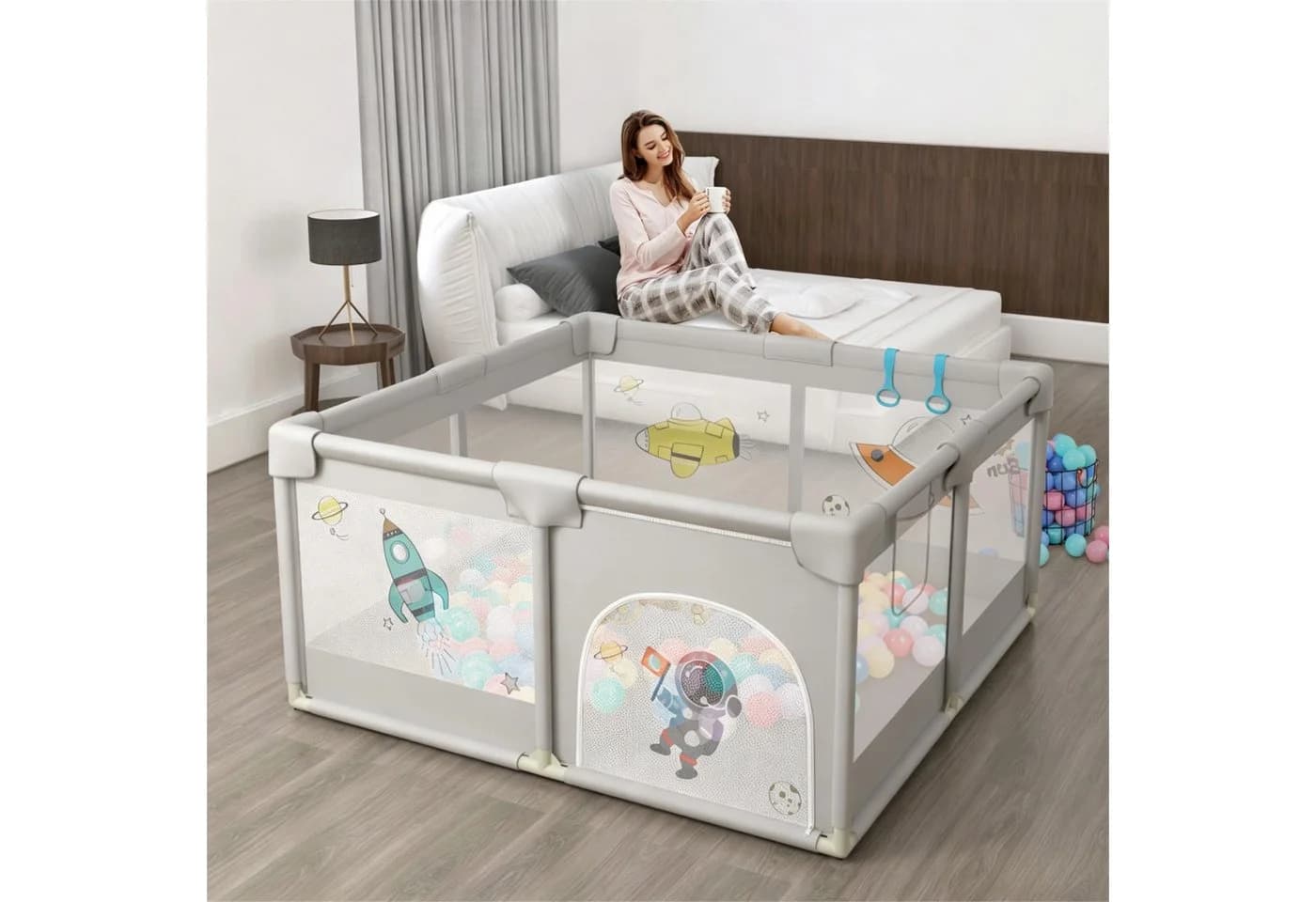FIVMEN Laufstall Laufgitter Baby Absperrgitter Aktivitätszentrum Mit Bunten Kugeln - Bild 4