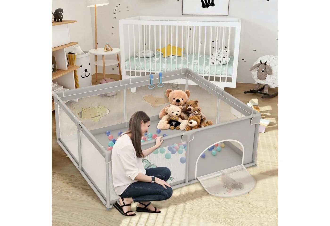 FIVMEN Laufstall Laufgitter Baby Absperrgitter Aktivitätszentrum Mit Bunten Kugeln - Bild 5