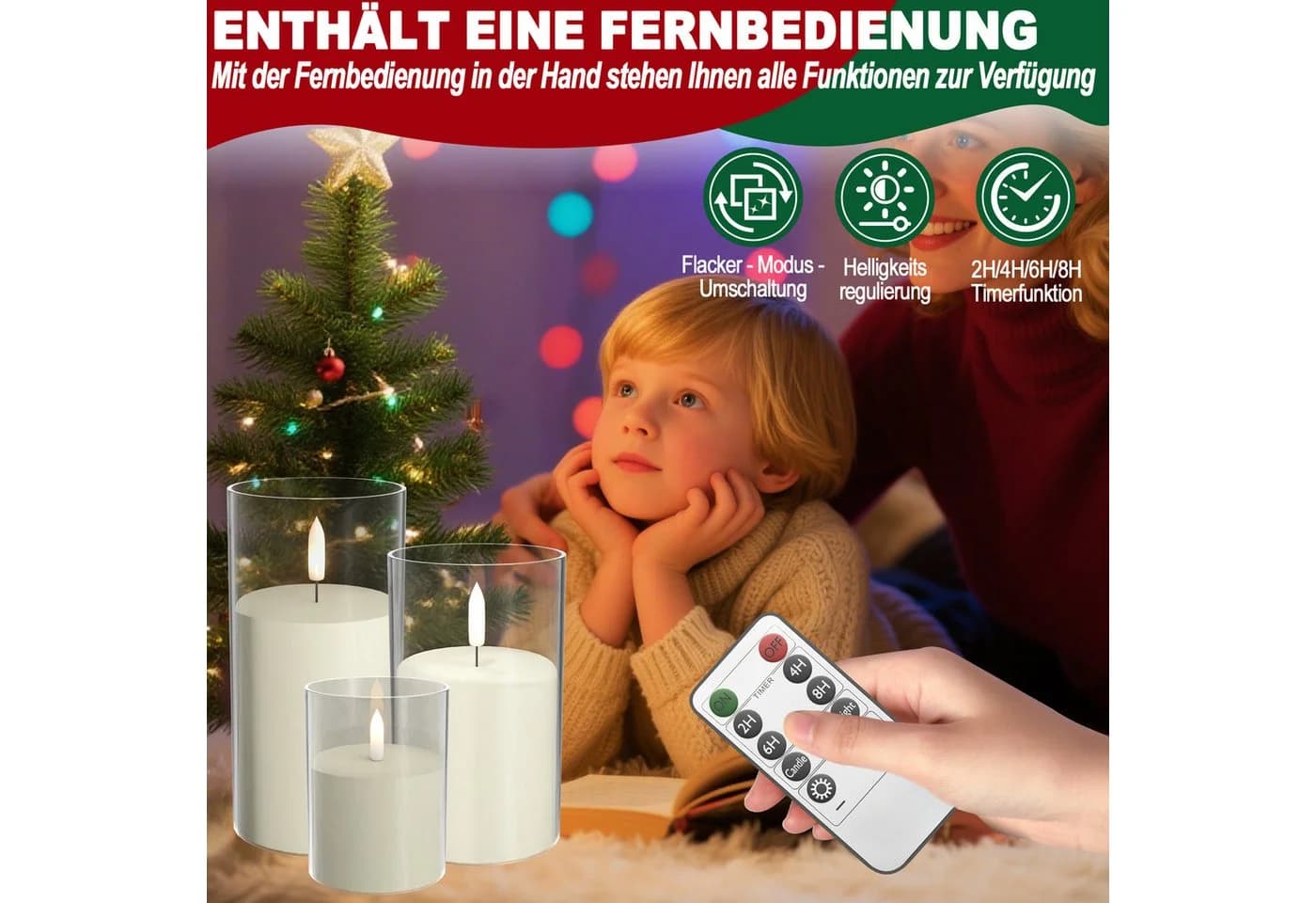 FIVMEN LED-Kerze 3 Stück Flammenlosekerzen mit Fernbedienung Acryl Shell - Bild 3