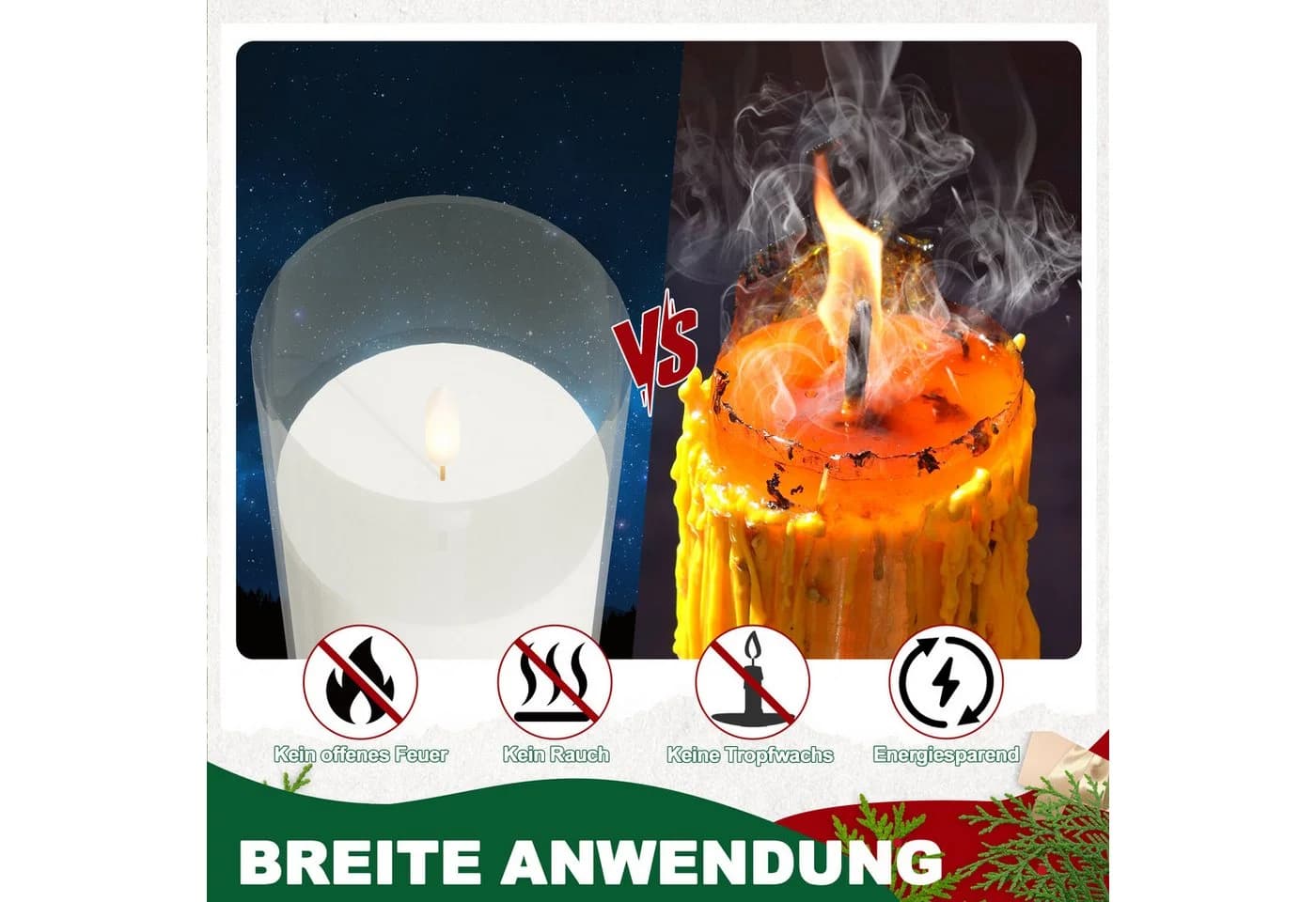 FIVMEN LED-Kerze 3 Stück Flammenlosekerzen mit Fernbedienung Acryl Shell - Bild 4