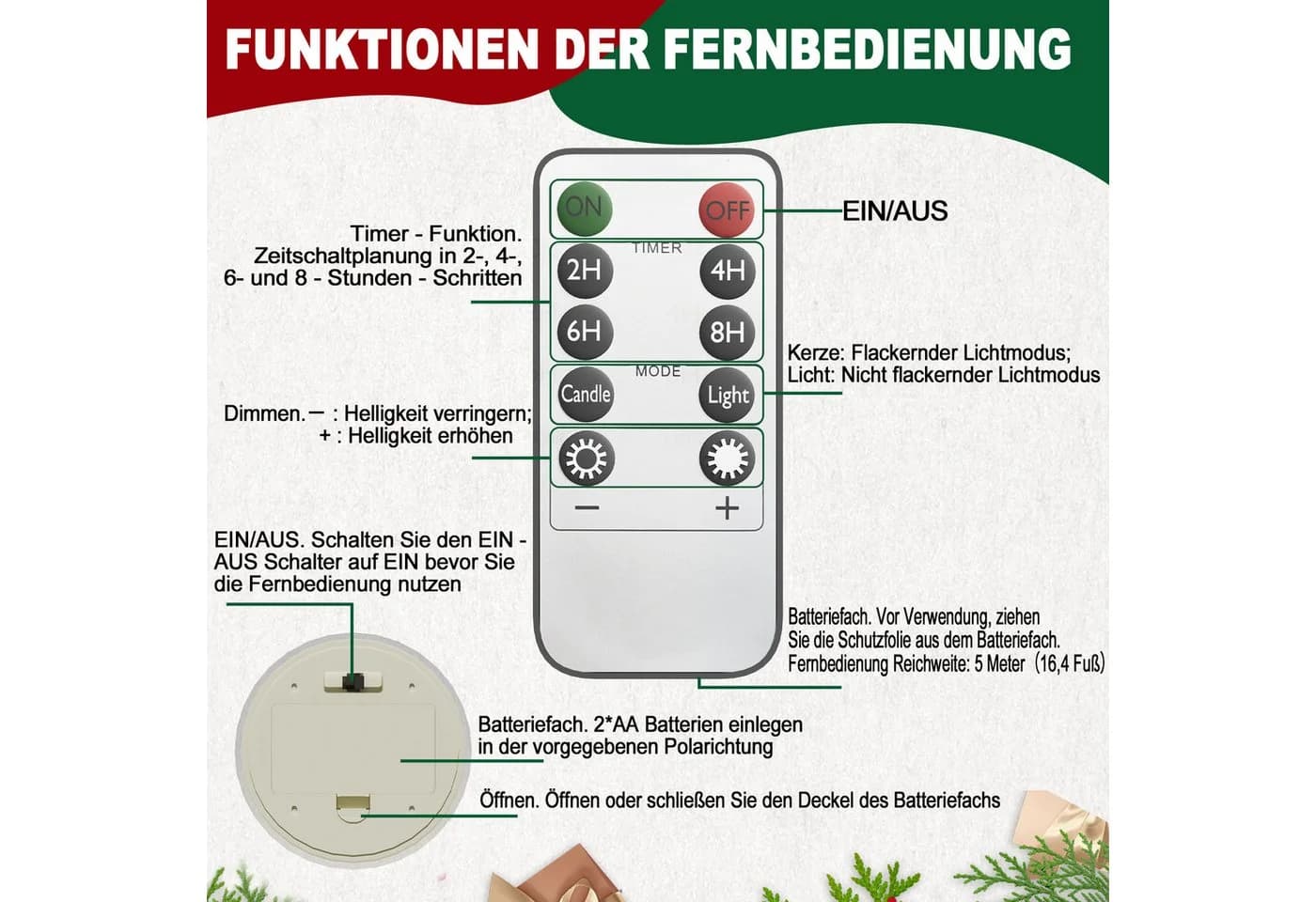 FIVMEN LED-Kerze 3 Stück Flammenlosekerzen mit Fernbedienung Acryl Shell - Bild 5