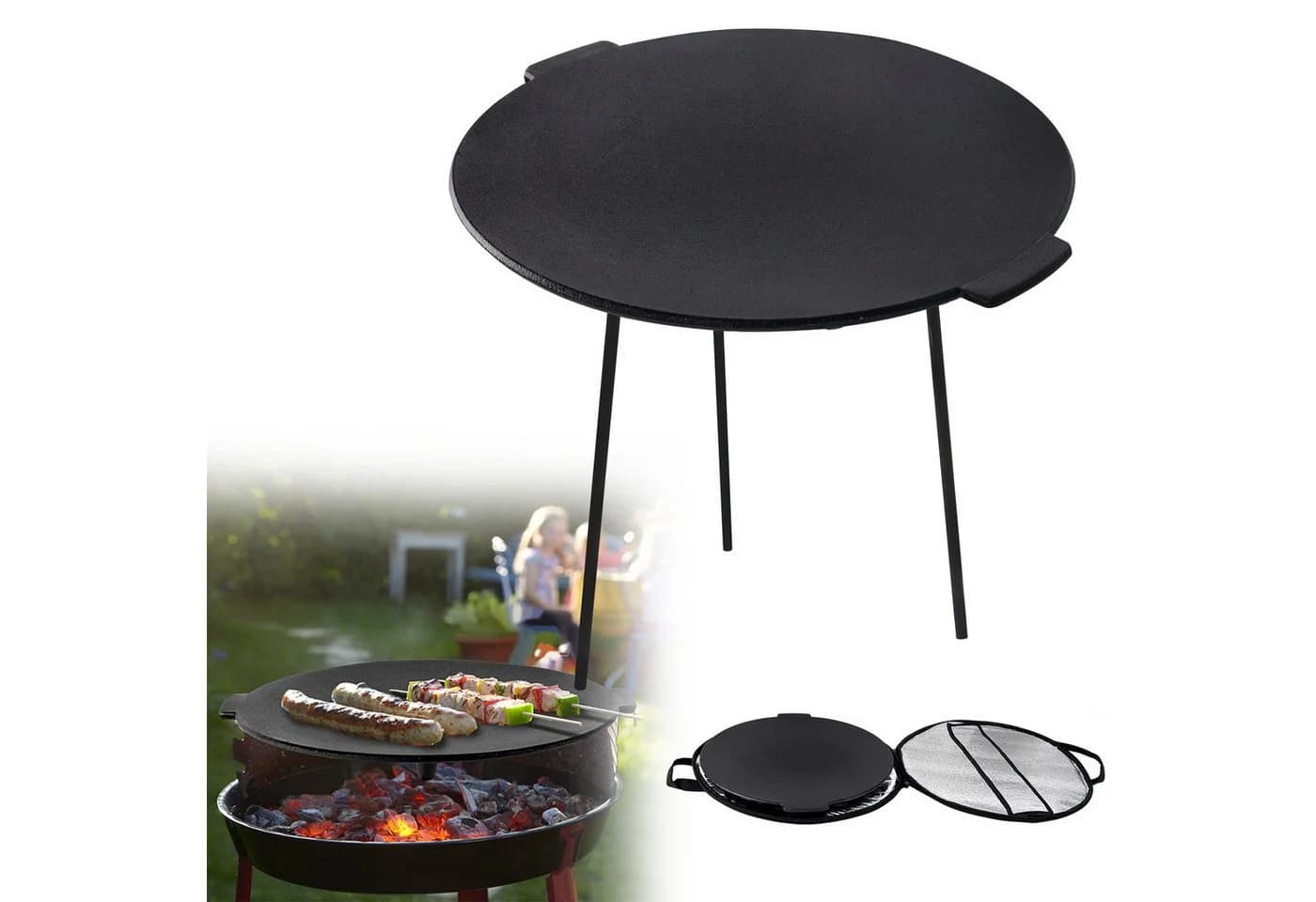 FIVMEN Grillplatte Gusseisen mit 3 Beinen, Ø45 cm, Schwarz - Bild 2