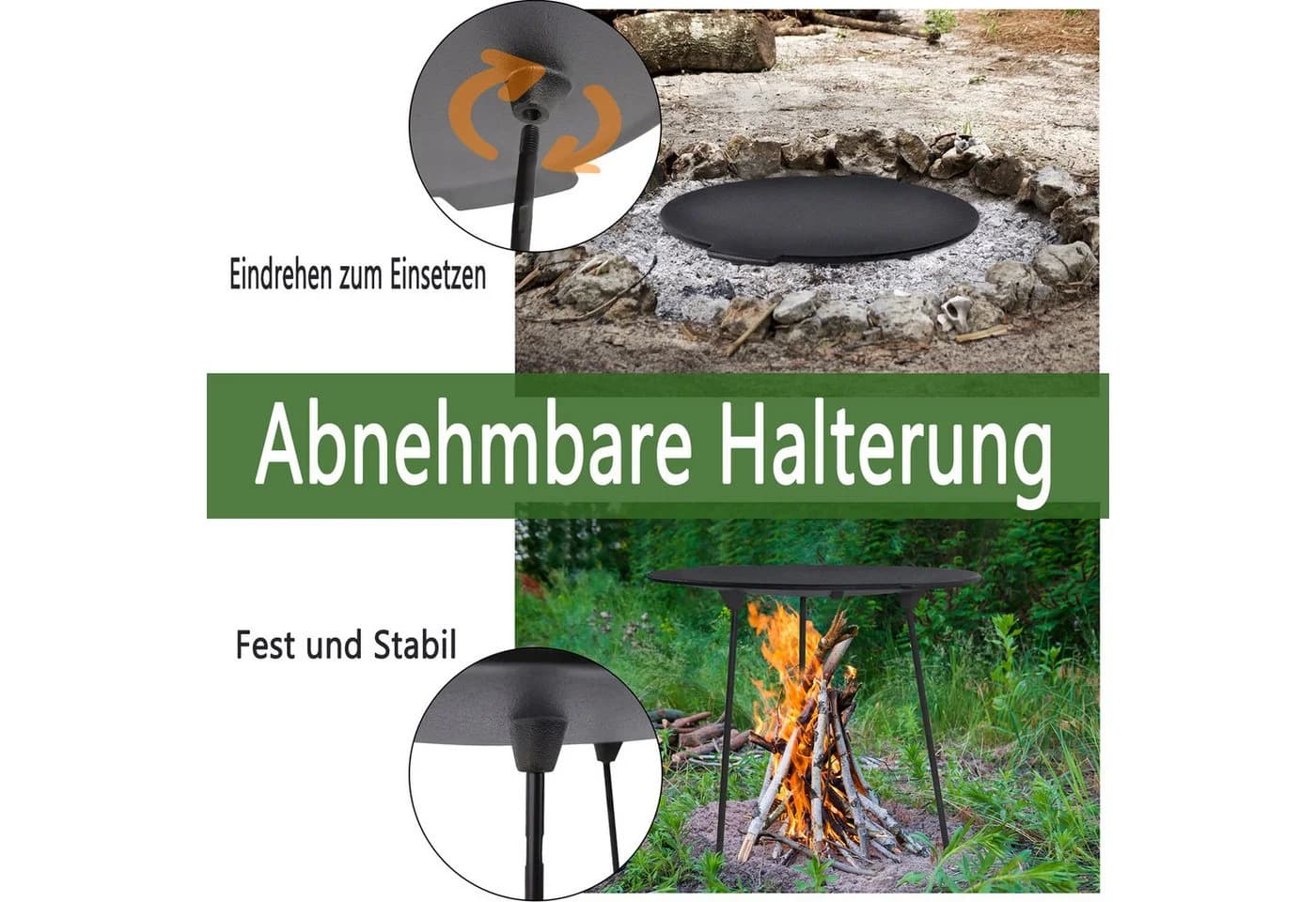 FIVMEN Grillplatte Gusseisen mit 3 Beinen, Ø45 cm, Schwarz - Bild 4
