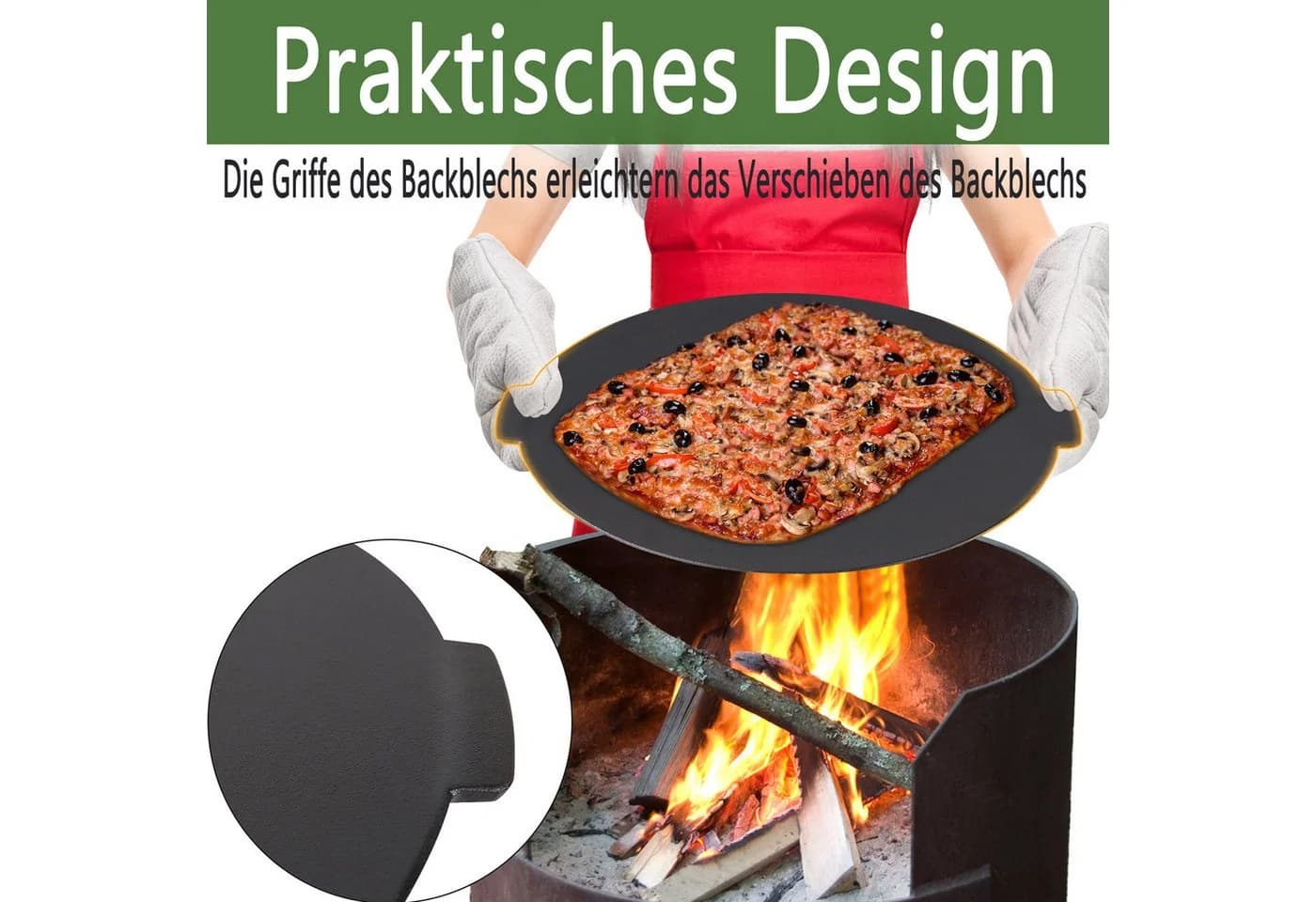 FIVMEN Grillplatte Gusseisen mit 3 Beinen, Ø45 cm, Schwarz - Bild 5