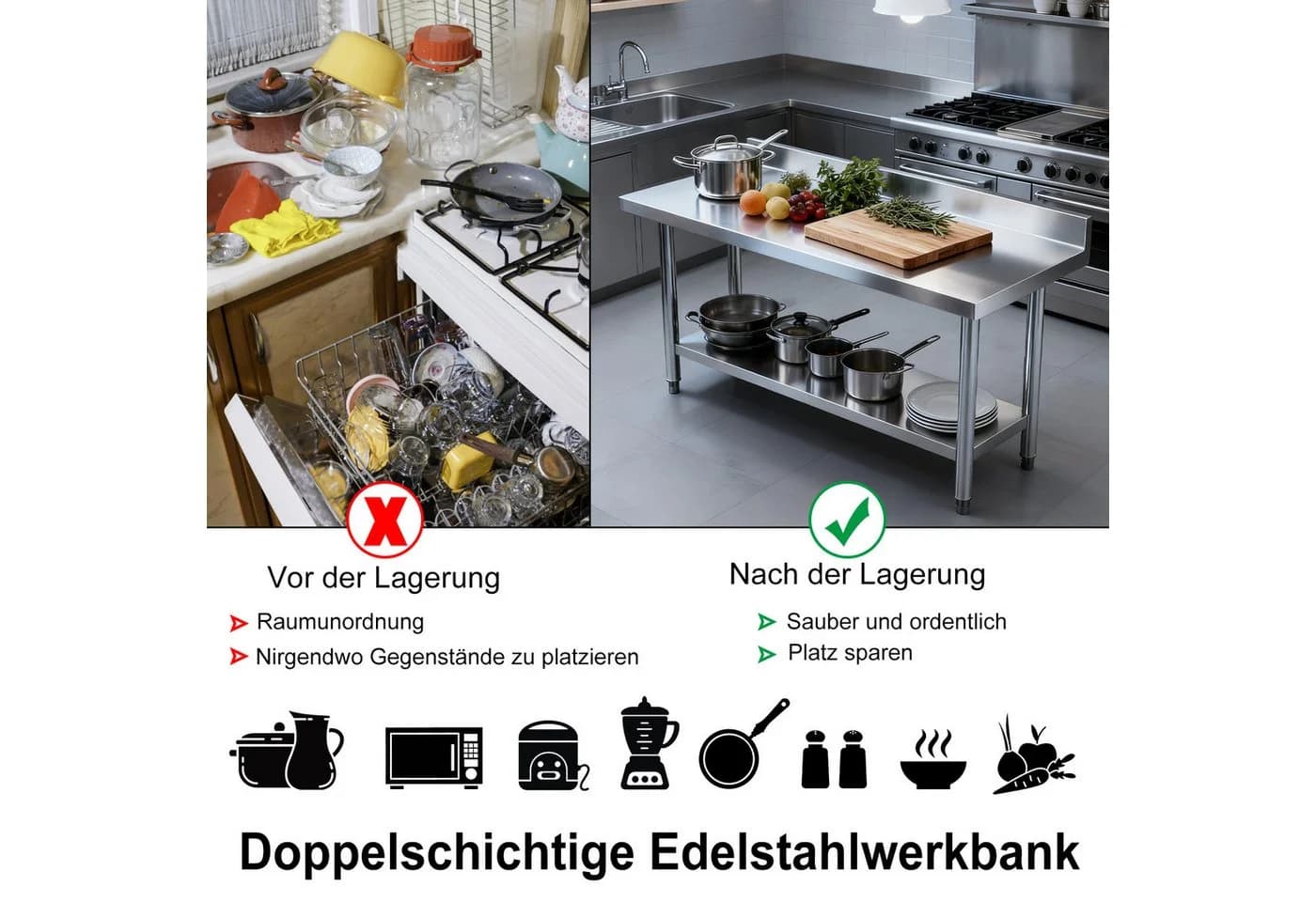 FIVMEN Arbeitstisch Edelstahl höhenverstellbar mit Ablageflächen - Bild 3