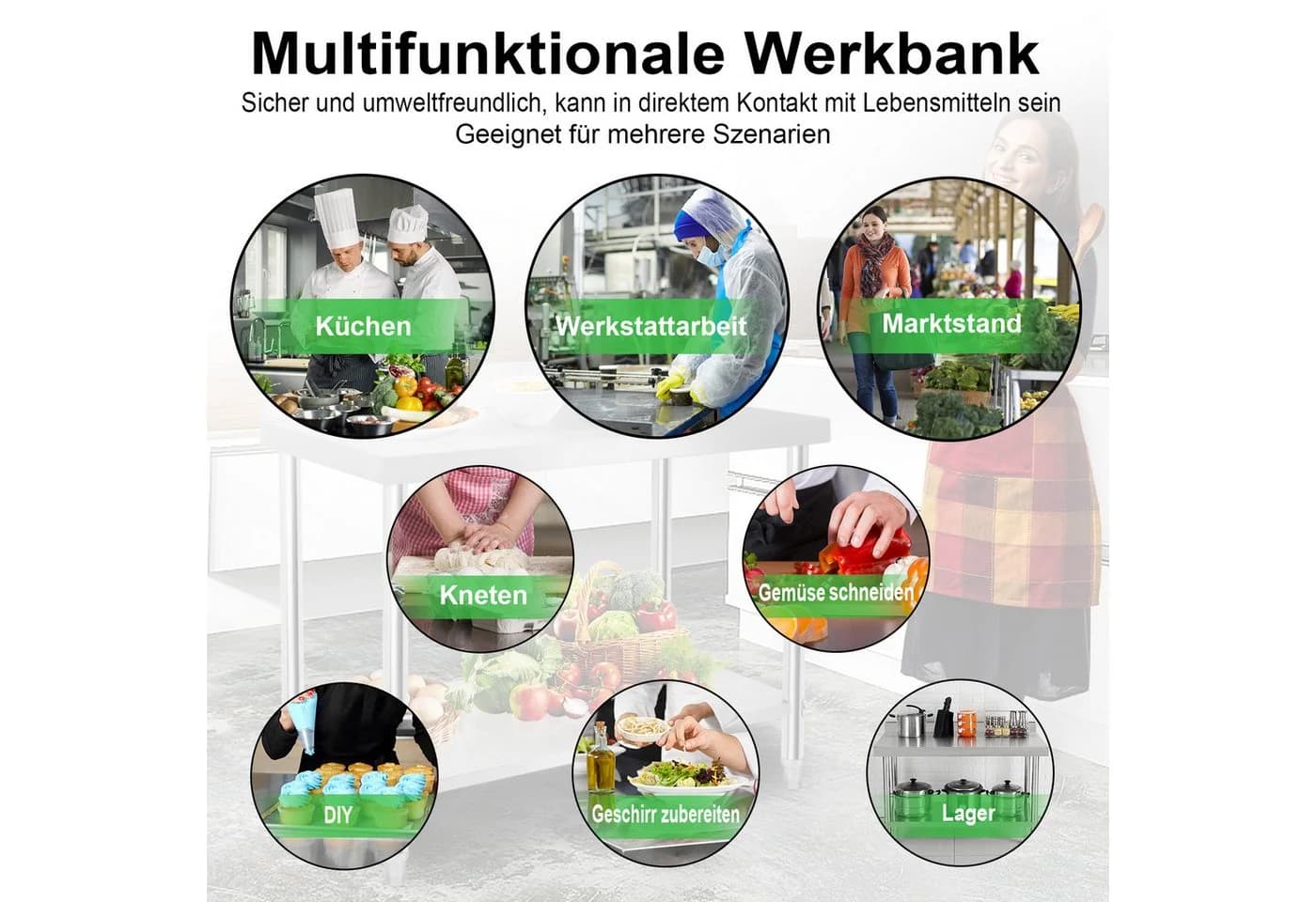 FIVMEN Arbeitstisch Edelstahl höhenverstellbar mit Ablageflächen - Bild 4
