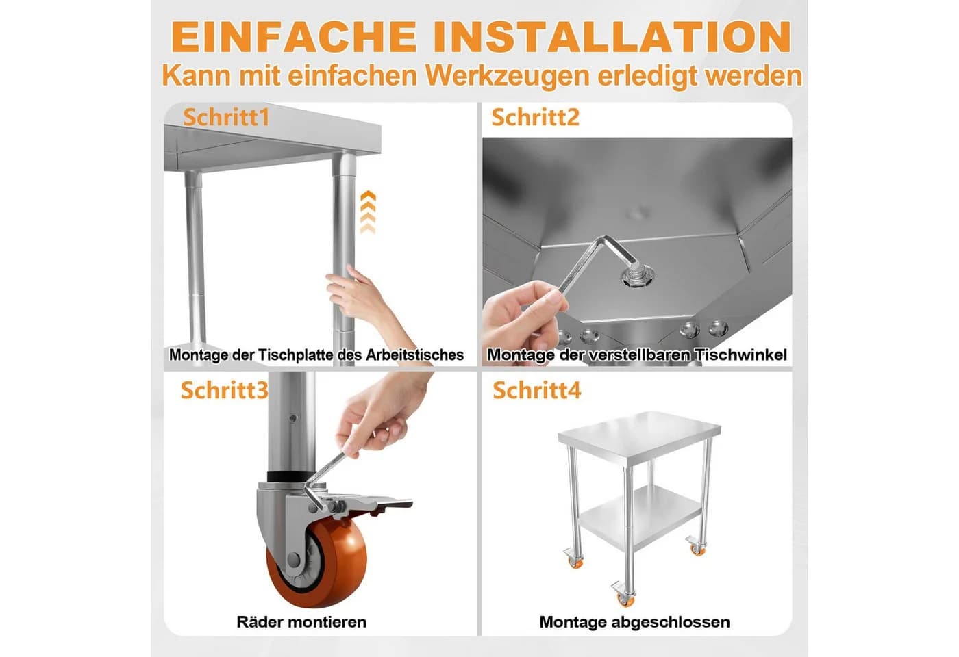 FIVMEN Arbeitstisch Edelstahl mit 4 Rädern - Gewerbliche Küchenarbeitsbank - Bild 5