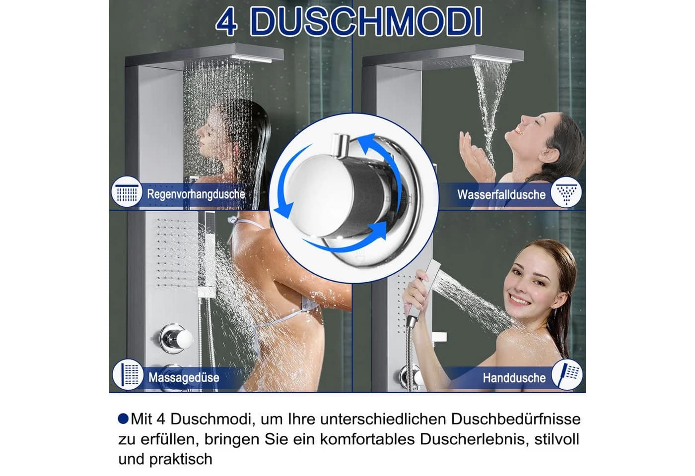 FIVMEN Duschsystem Duschpaneel Edelstahl Gebürstet Duscharmatur Duschset mit Regendusche, 5 Duschmodi Massagedusche, Wasserfalldusche, Handbrause - Bild 4