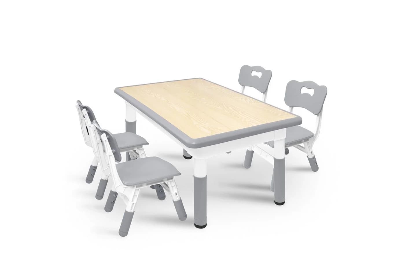 FIVMEN Kindersitzgruppe Kindertisch 4 Stühle Set Höhenverstellbar Grau - Bild 2