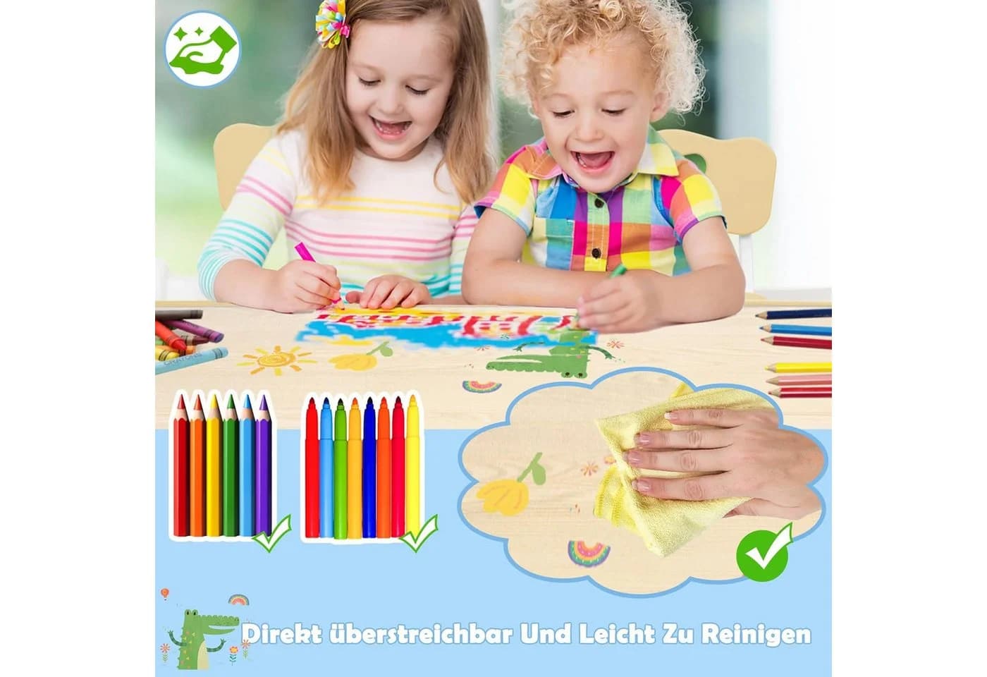 FIVMEN Kindersitzgruppe 4 Stühle Set Höhenverstellbar Beige - Bild 4