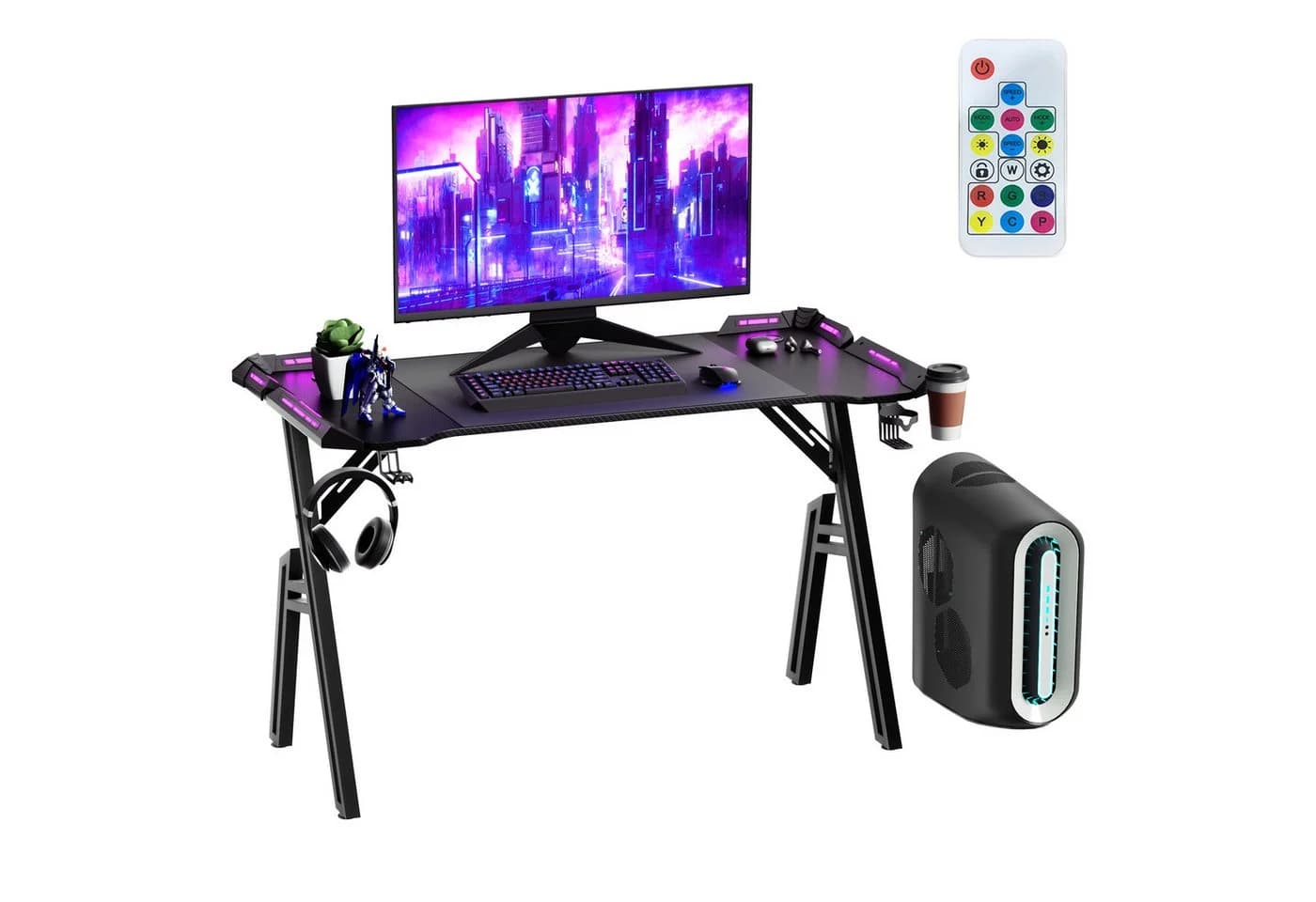 FIVMEN Gaming-Schreibtisch A-förmig mit LED Schwarz - Bild 2