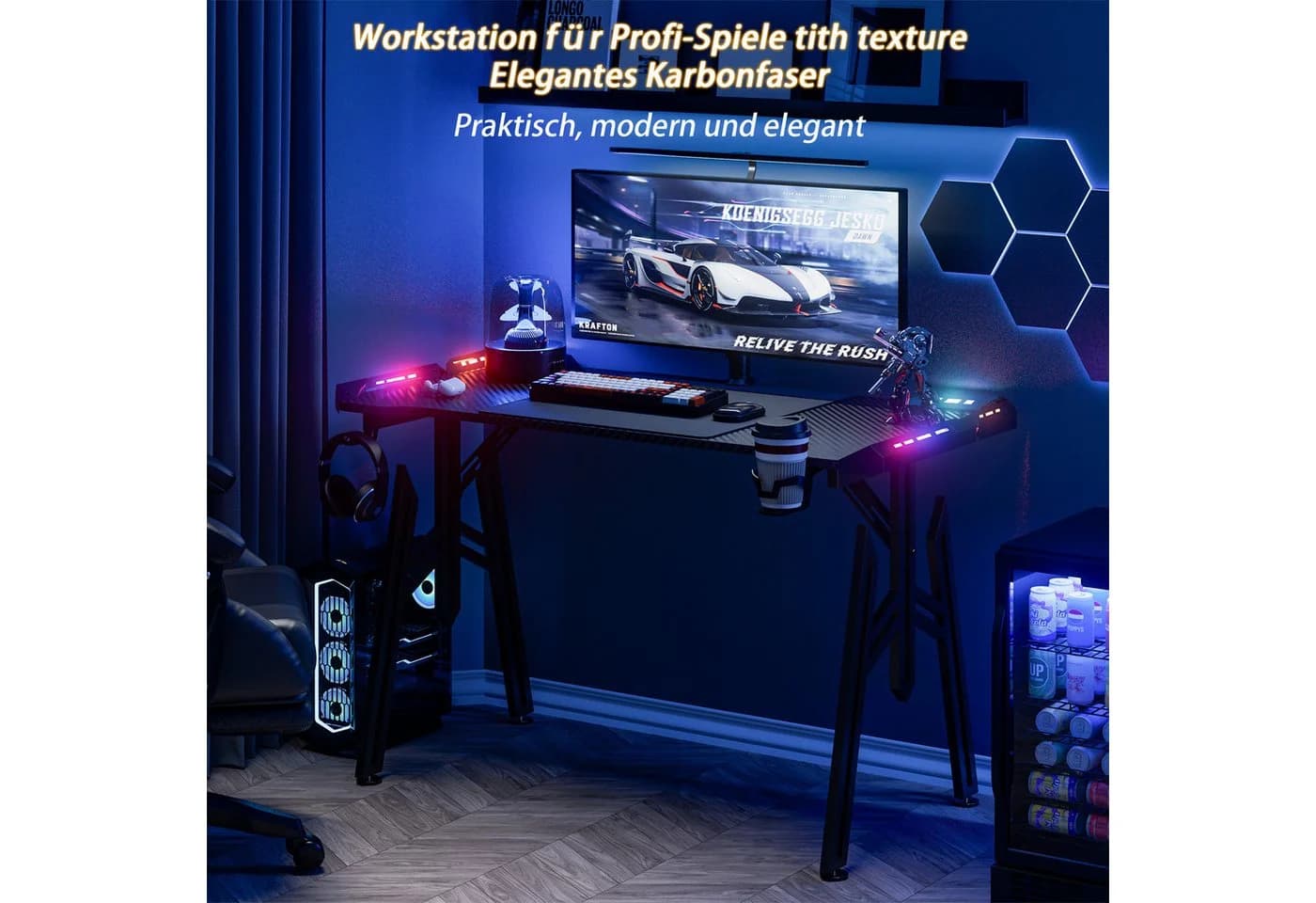 FIVMEN Gaming Schreibtisch mit LED M-Frame - Bild 3