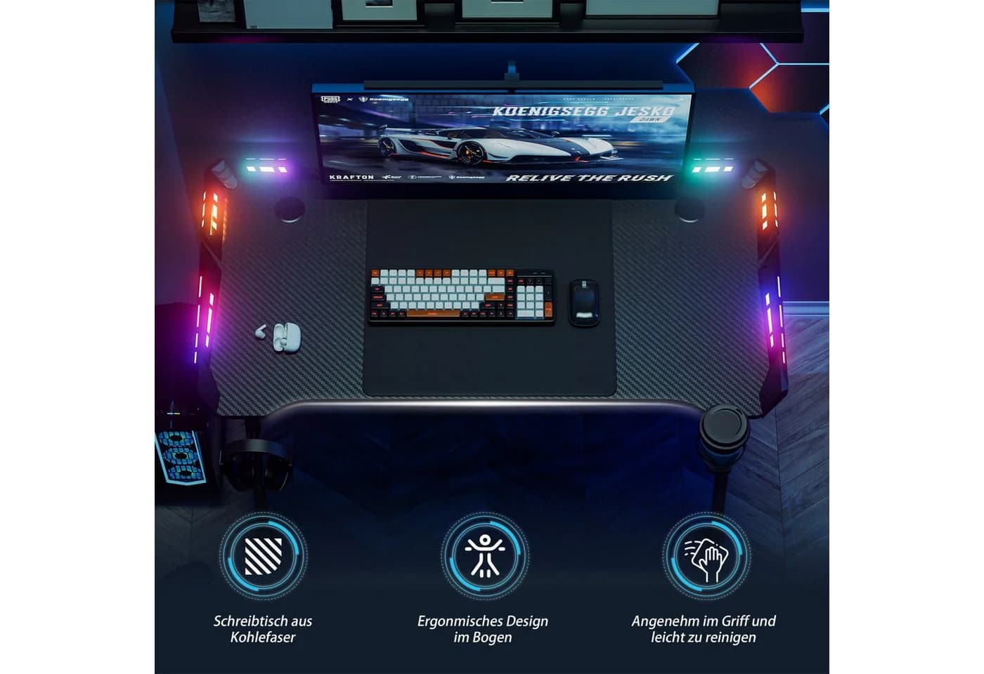 FIVMEN Gaming Schreibtisch mit LED M-Frame - Bild 4