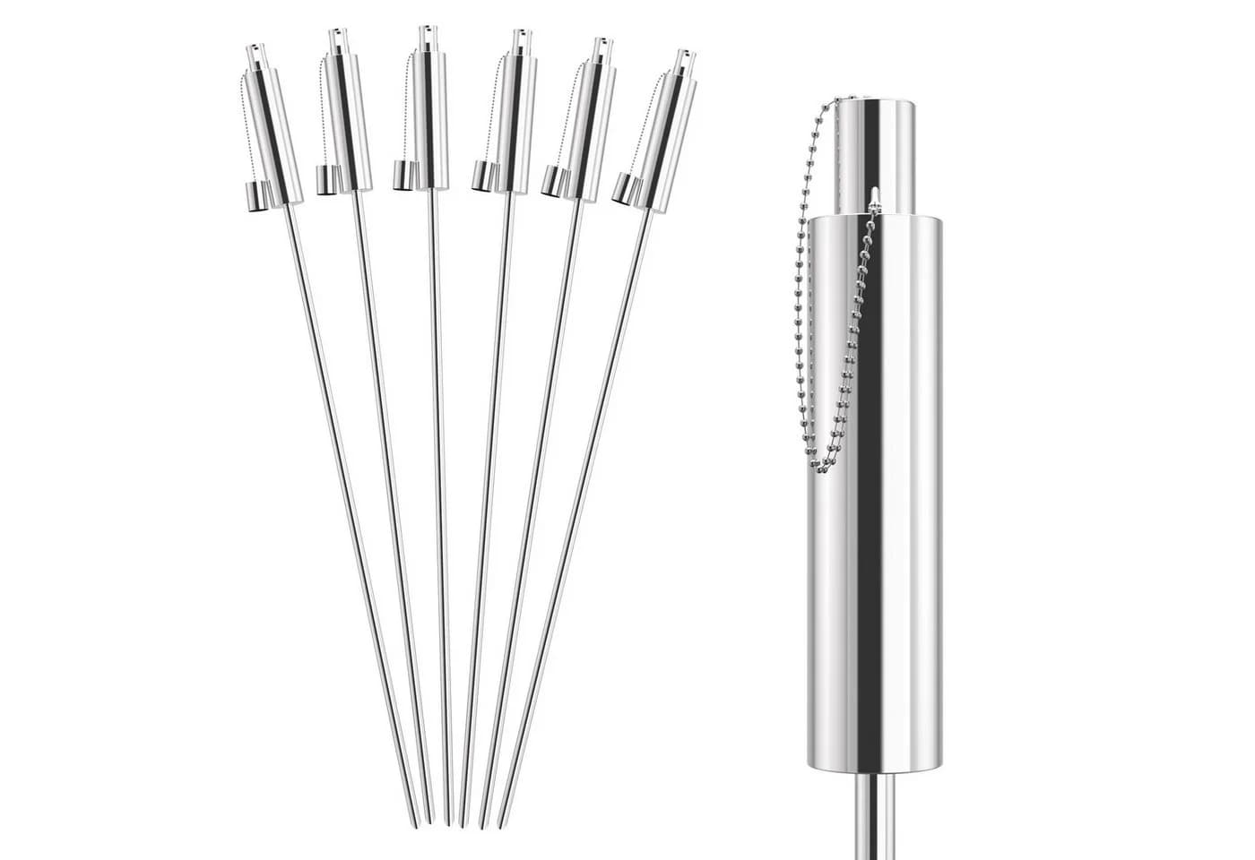 FIVMEN 6x Edelstahl Gartenfackel Silber mit Docht - Bild 2