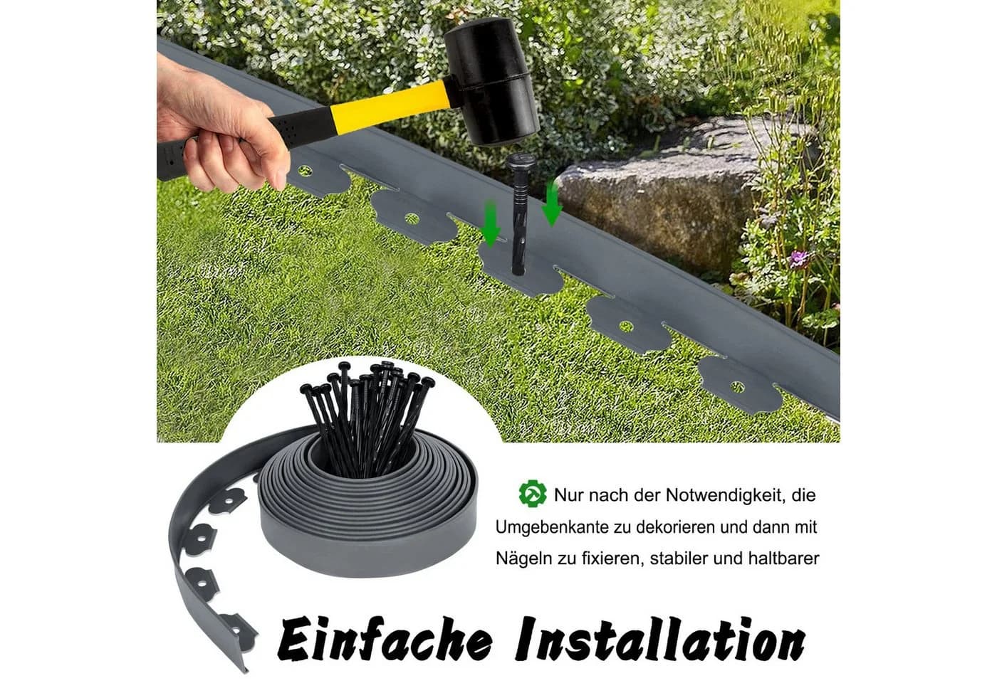 FIVMEN Rasenkante Kunststoff 10m Flexibel Schwarz/Hellgrau/Grün - Bild 3