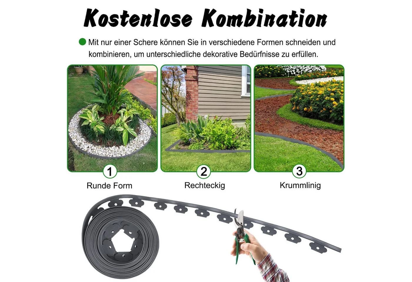 FIVMEN Rasenkante Kunststoff 10m Flexibel Schwarz/Hellgrau/Grün - Bild 4