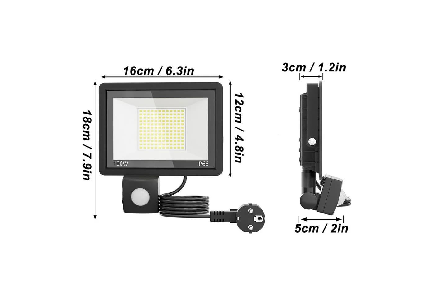 FIVMEN LED Flutlichtstrahler 100W mit Bewegungsmelder Schwarz