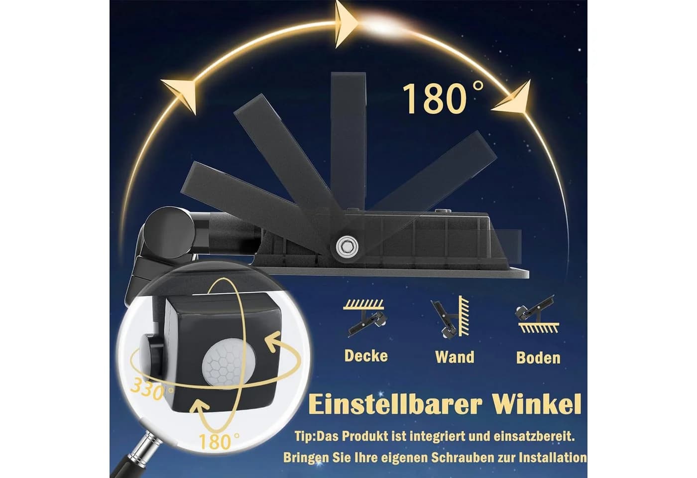 FIVMEN LED Flutlichtstrahler 100W mit Bewegungsmelder Schwarz - Bild 5