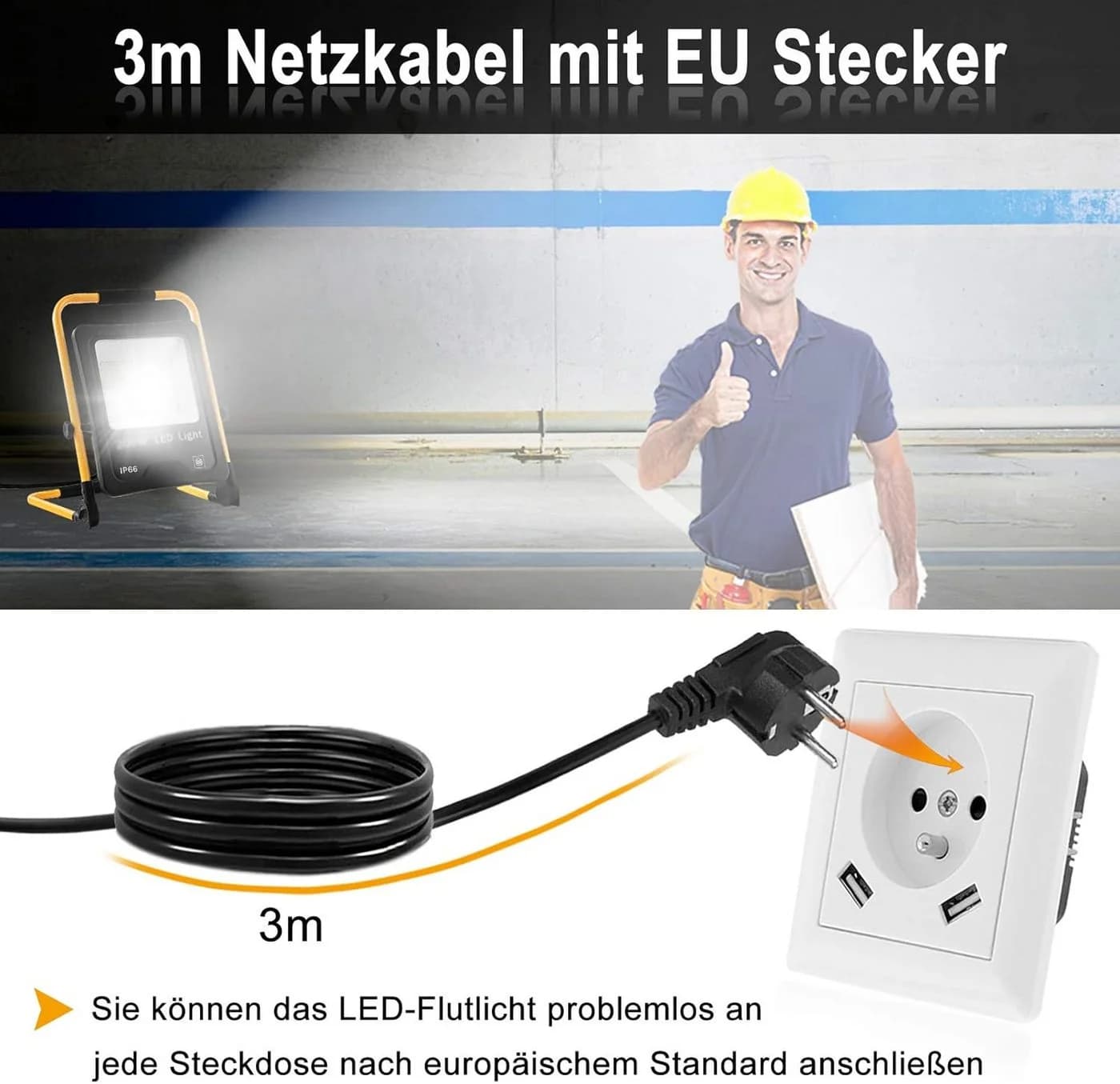 FIVMEN LED Flutlichtstrahler LED Baustrahler mit 3M Kabel - Bild 3