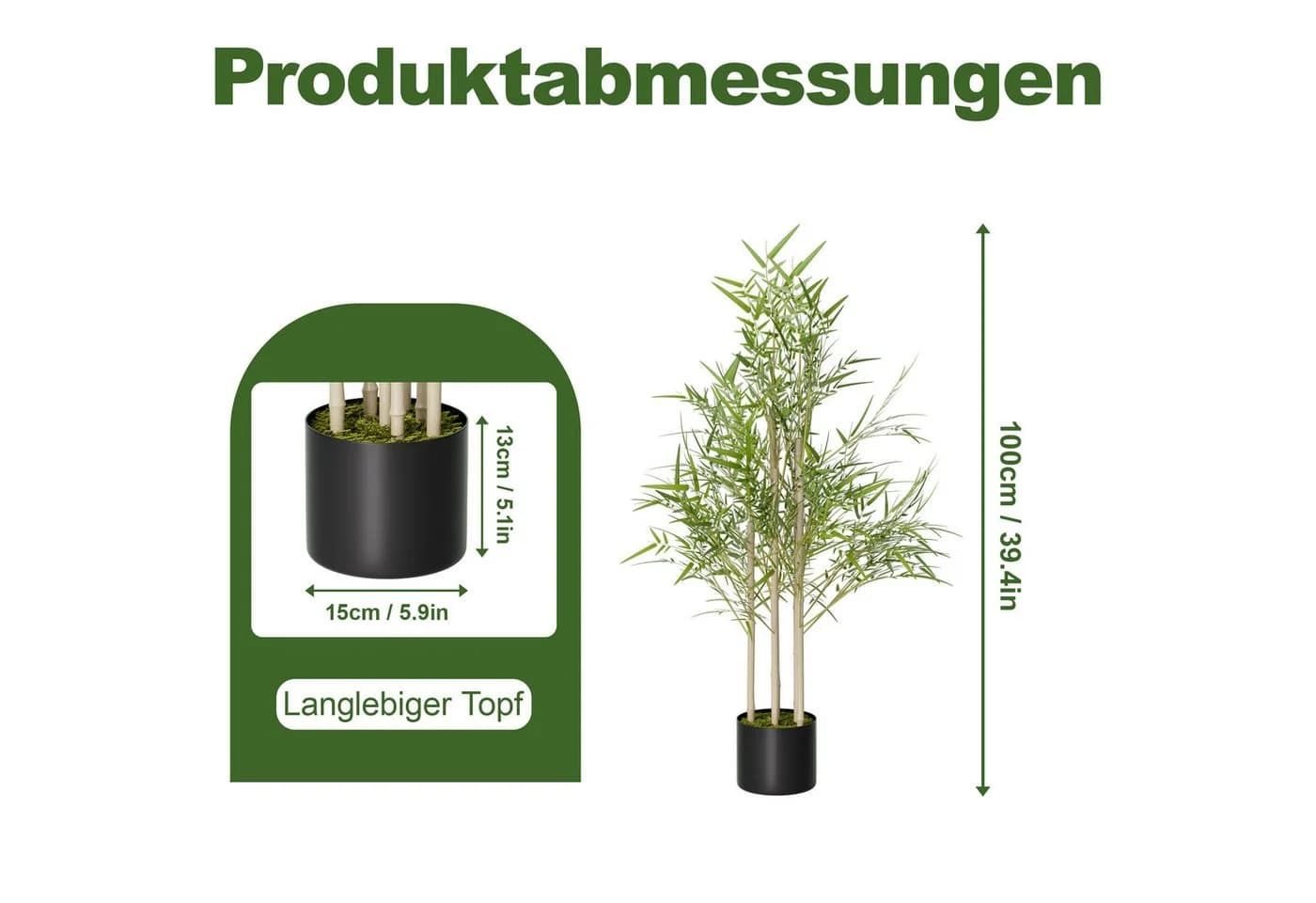 FIVMEN Kunstbaum Bambus Ficusbaum Grün 100 cm