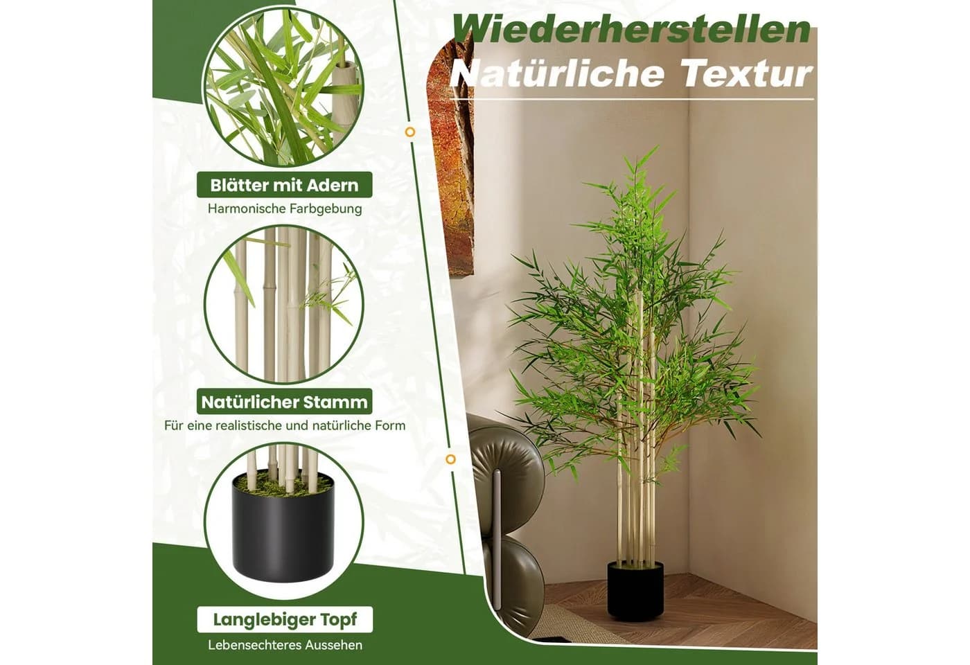 FIVMEN Kunstbaum Bambus Ficusbaum Grün 100 cm - Bild 3