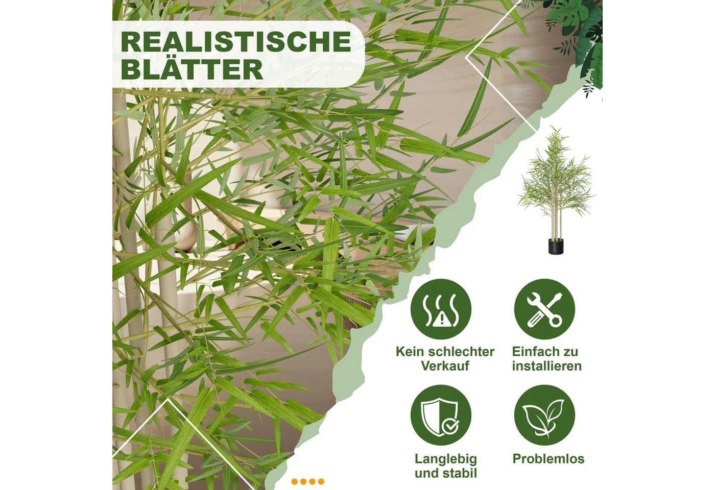 FIVMEN Kunstbaum Bambus Ficusbaum Grün 100 cm - Bild 4