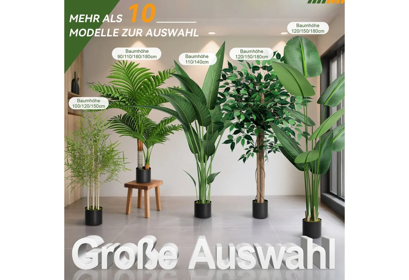 FIVMEN Kunstbaum Bambus Ficusbaum Grün 100 cm - Bild 5