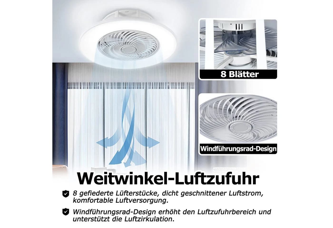FIVMEN Deckenventilator mit LED-Beleuchtung, dimmbar, weiß - Bild 4