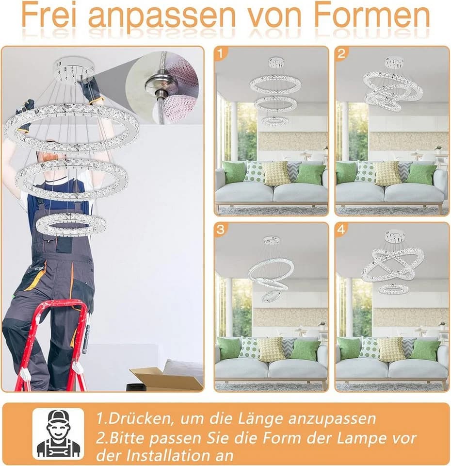 FIVMEN LED Deckenleuchte Pendelleuchte 96W Dimmbar Kristall Kronleuchter - Bild 4