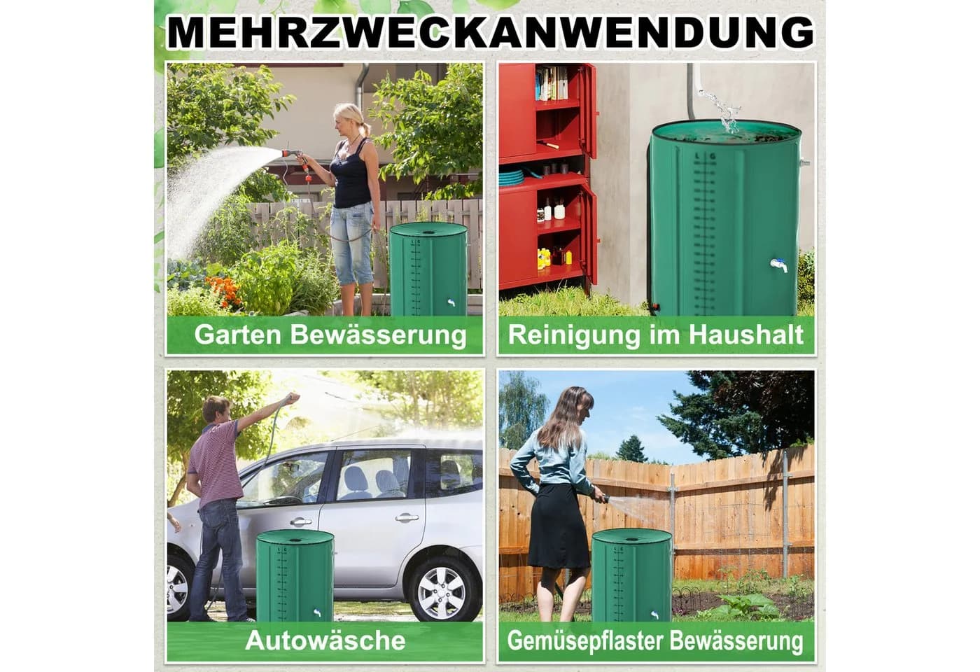 FIVMEN Faltbare Regentonne 380L mit Hahn Dunkelgrün - Bild 4