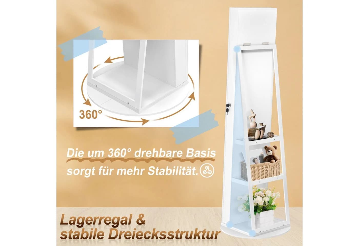 FIVMEN Schmuckschrank Spiegelschrank Weiß/Schwarz mit LED - Bild 3