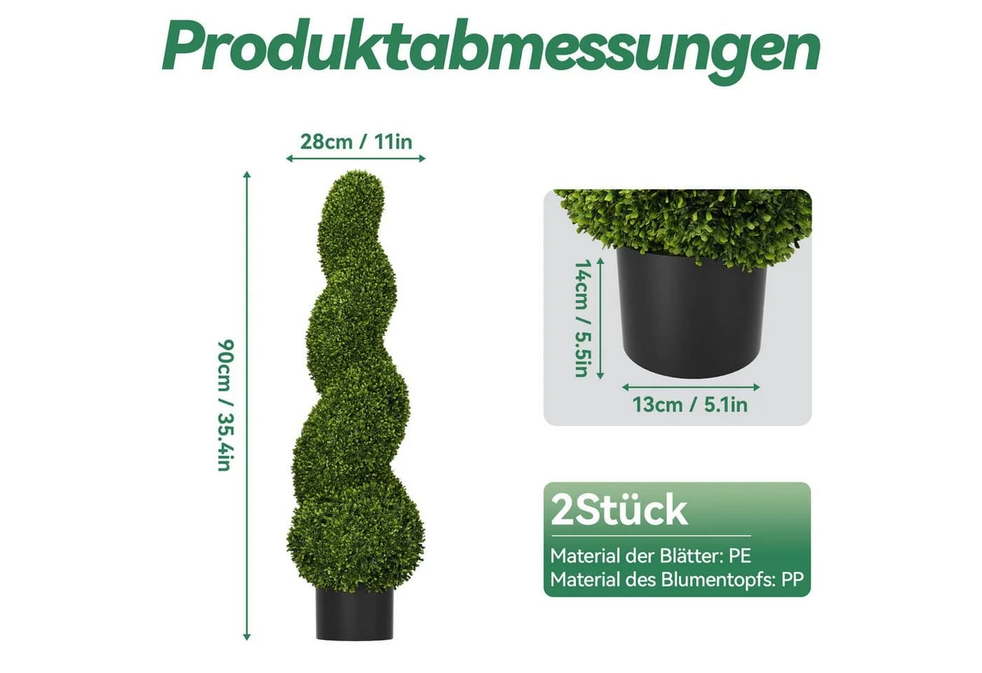 Kunstbaum Künstliche Spiral-Buchsbaum 90/120cm 2 Stk