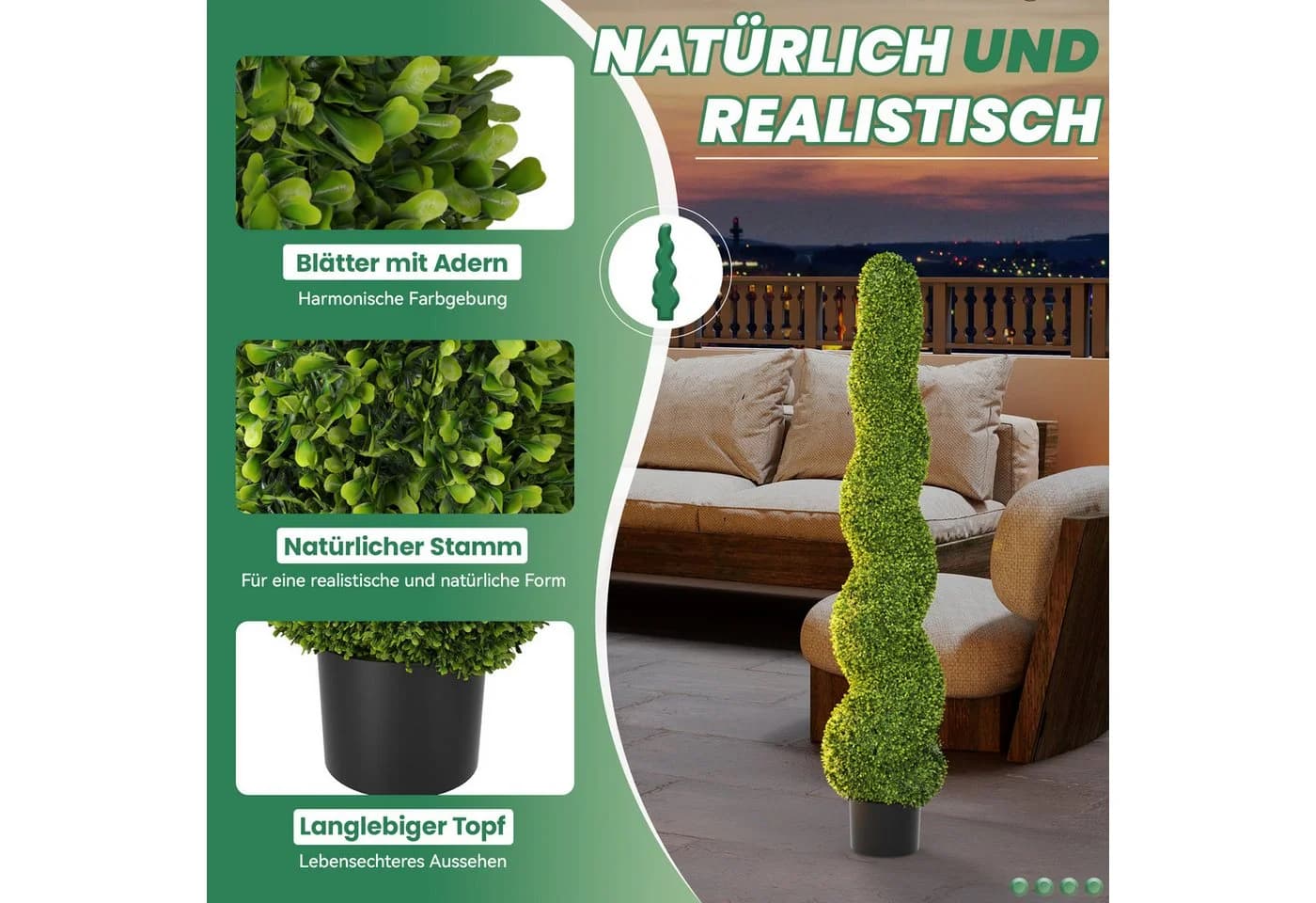 FIVMEN 2x Künstlicher Spiral-Buchsbaum 120cm mit Topf - Bild 3