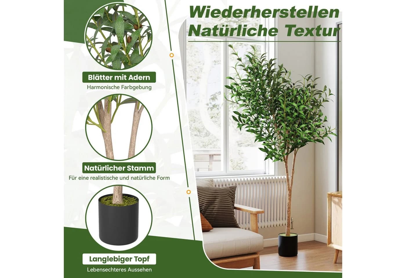 FIVMEN Kunstbaum Ficus Olive Grün 150 cm - Bild 3