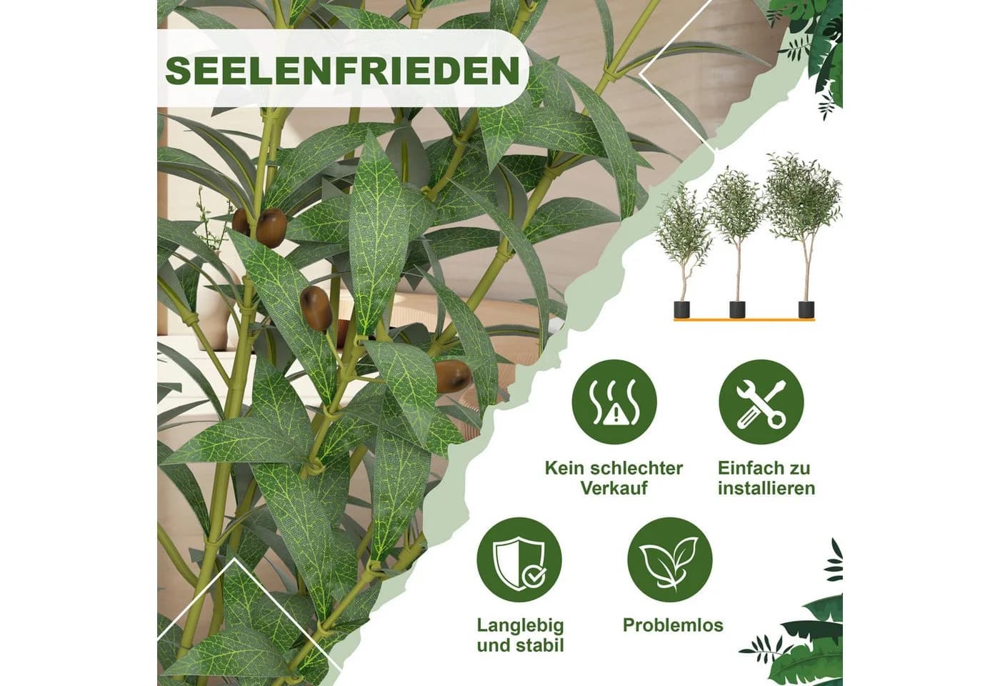 FIVMEN Kunstbaum Ficus Olive Grün 150 cm - Bild 4