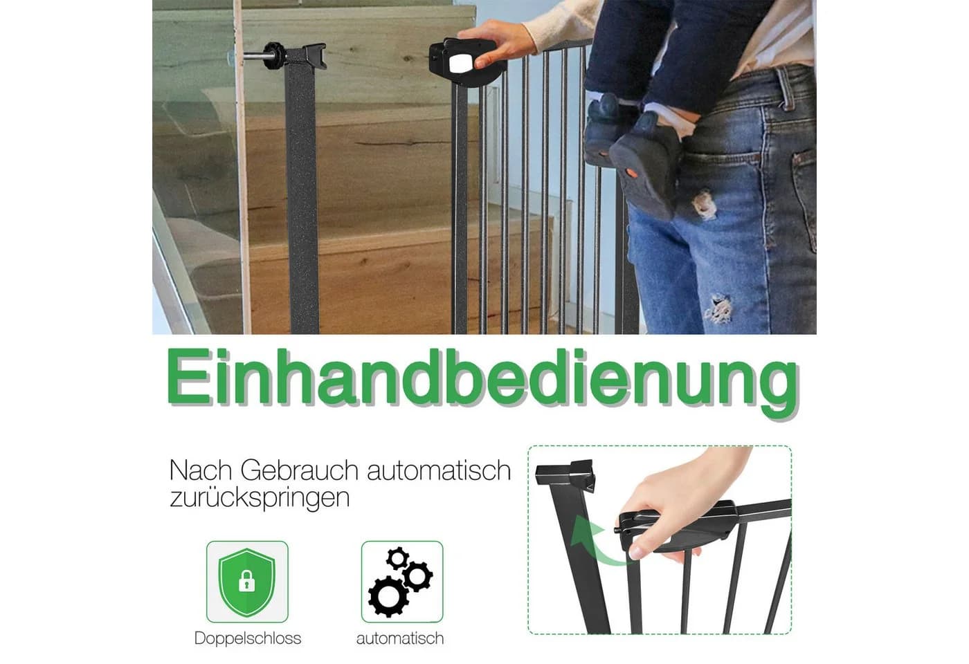 FIVMEN Treppenschutzgitter Weiß/Schwarz Metall Kindersicherung - Bild 3