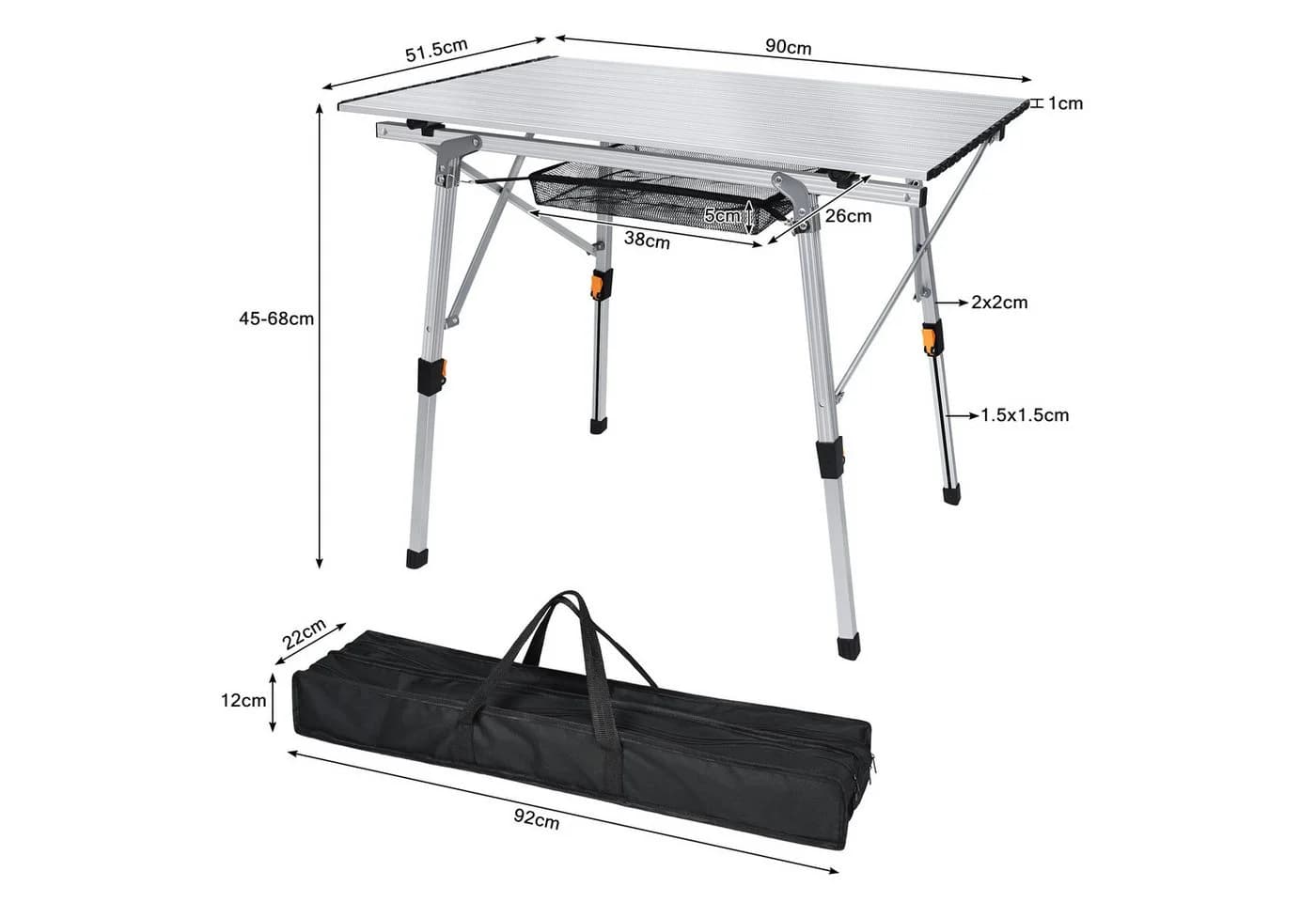 FIVMEN Campingtisch Faltbar Höhenverstellbar Aluminium Silber/Schwarz
