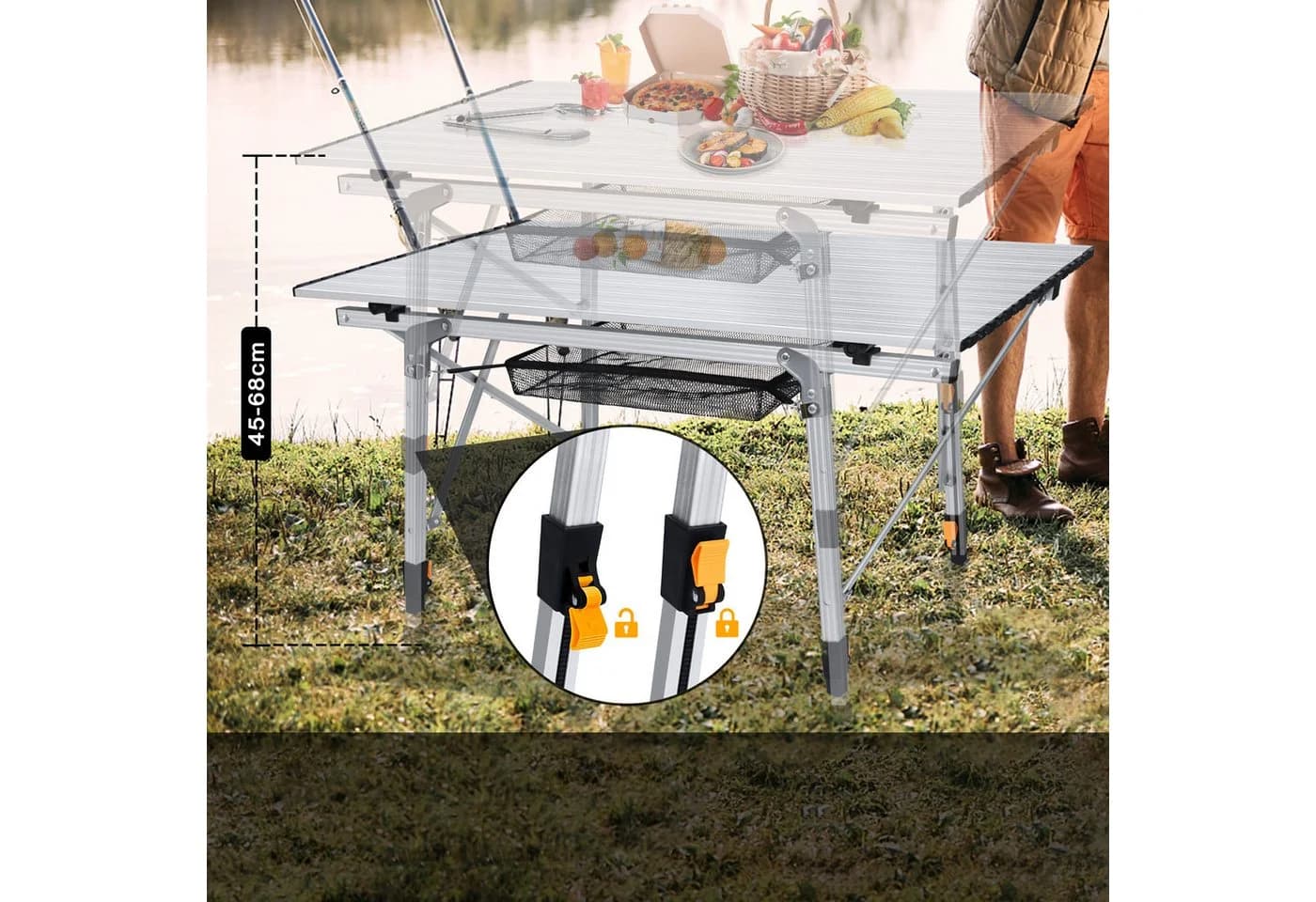 FIVMEN Campingtisch Faltbar Höhenverstellbar Aluminium Silber/Schwarz - Bild 3