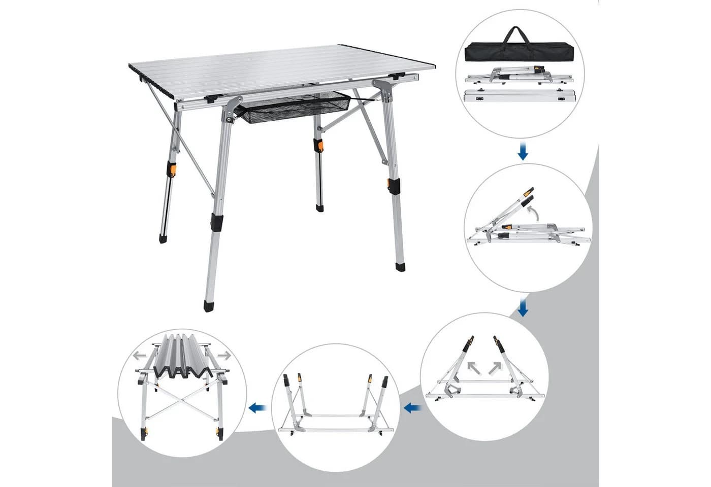 FIVMEN Campingtisch Faltbar Höhenverstellbar Aluminium Silber/Schwarz - Bild 5