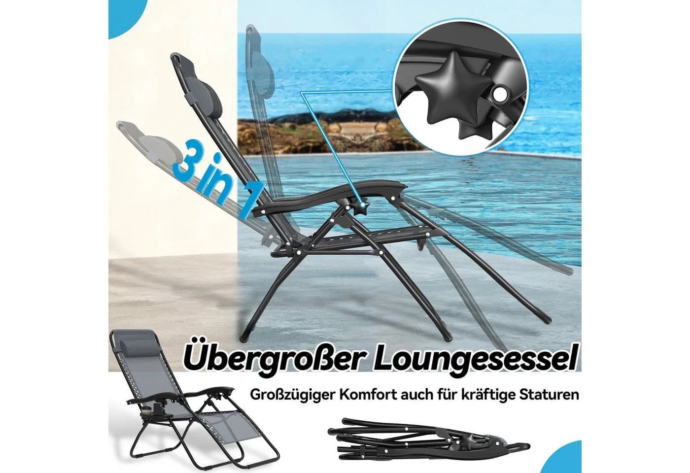 FIVMEN Gartenliege Liegestuhl Klappbar 2 St. mit Kopfkissen - Bild 3