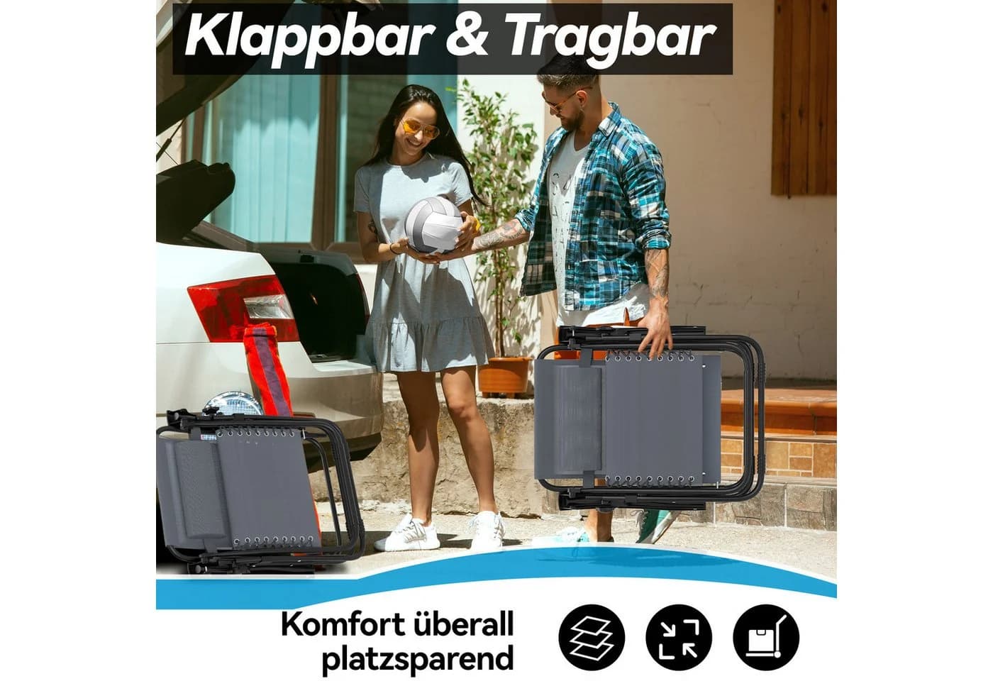 FIVMEN Gartenliege Liegestuhl Klappbar 2 St. mit Kopfkissen - Bild 4
