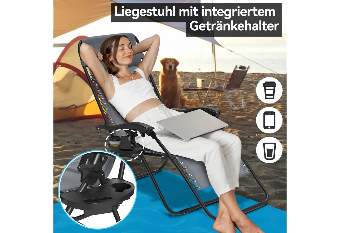 FIVMEN Gartenliege Liegestuhl Klappbar 2 St. mit Kopfkissen - Bild 5