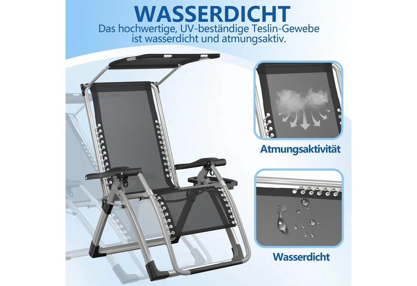 FIVMEN Gartenliege klappbar mit Sonnendach grau - Bild 5