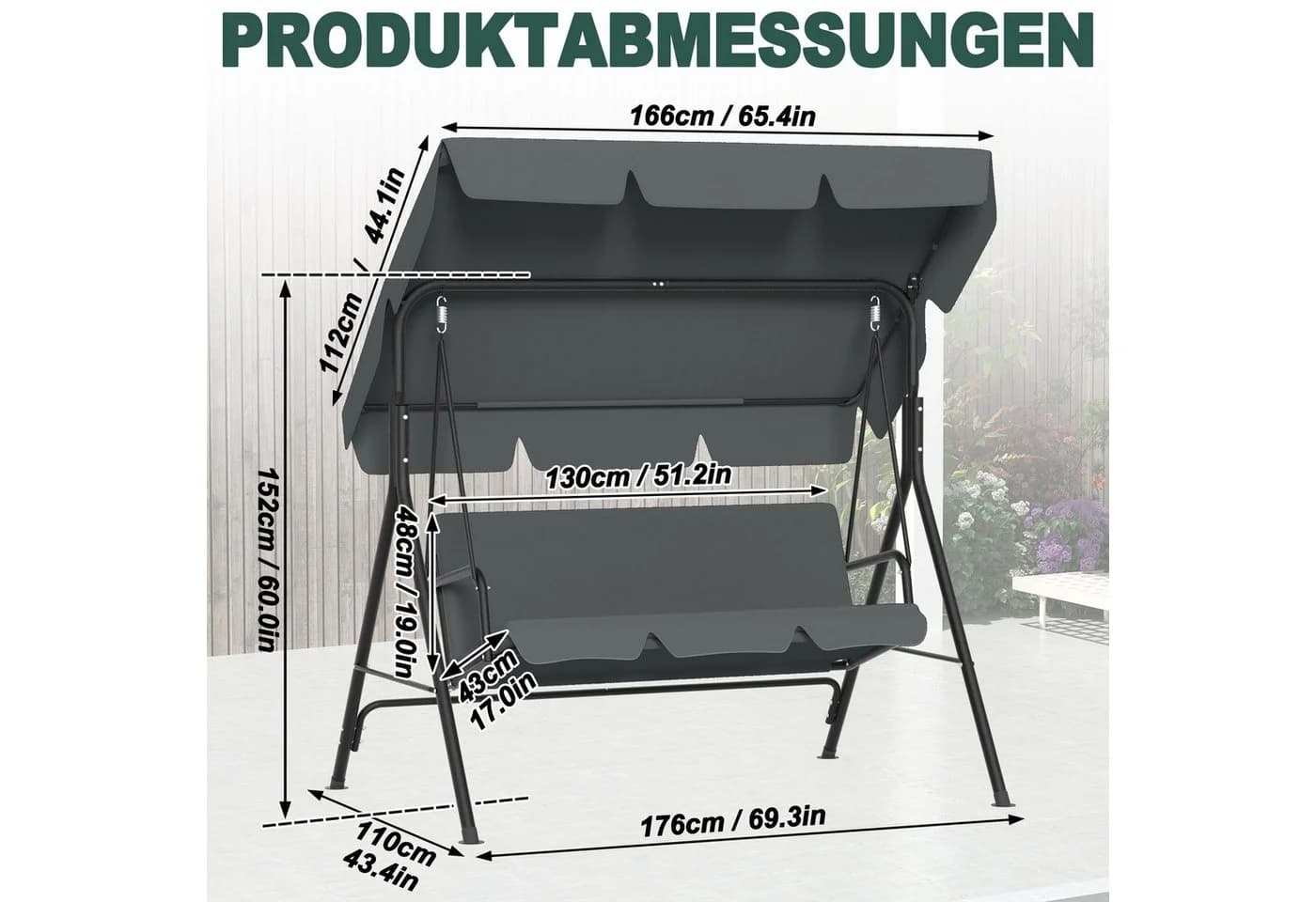FIVMEN Hollywoodschaukel 3-Sitzer Gartenliege Metall