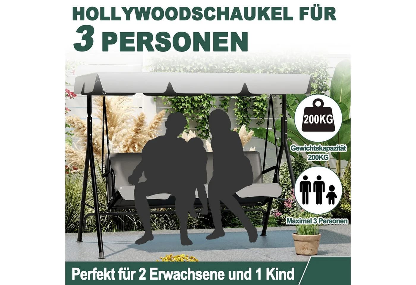 FIVMEN Hollywoodschaukel 3-Sitzer Gartenliege Metall - Bild 3