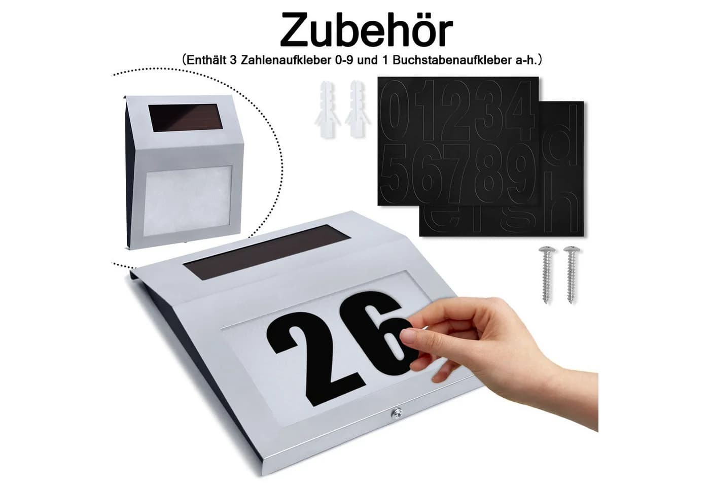 FIVMEN Solar Hausnummer mit LED-Beleuchtung Silber - Bild 3