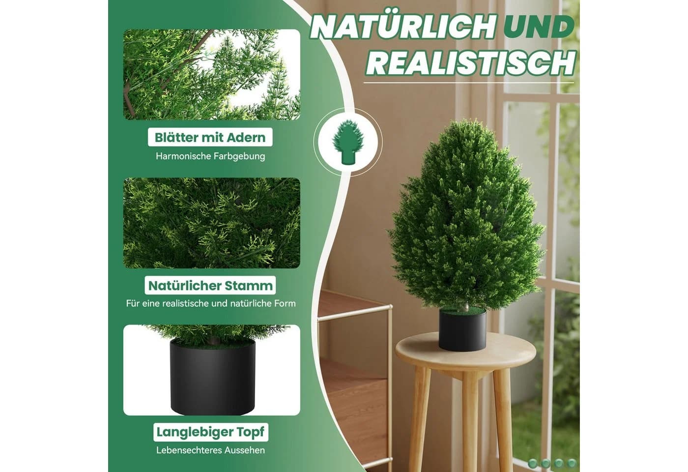 FIVMEN 2x Künstlicher Buchsbaum 58cm mit Topf Grün - Bild 3