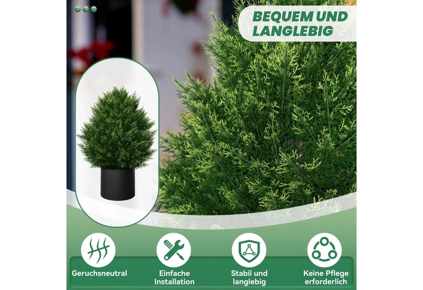 FIVMEN 2x Künstlicher Buchsbaum 58cm mit Topf Grün - Bild 4